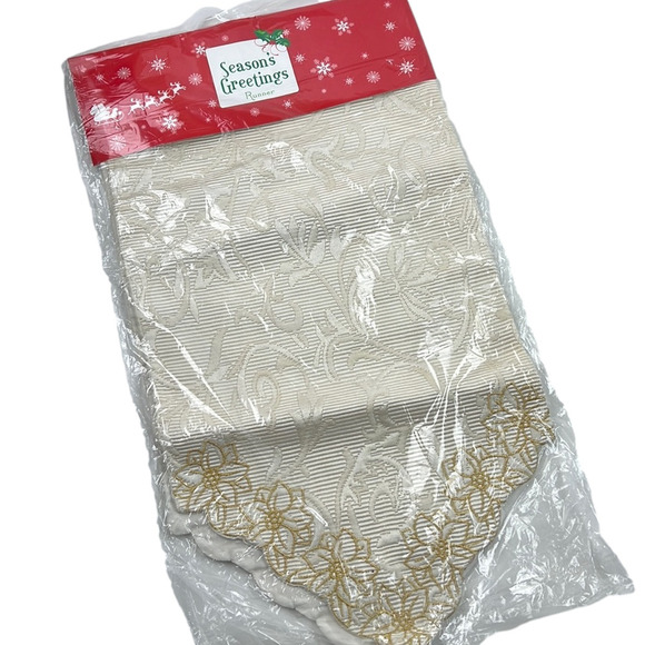 Beautiful cream & Gold Christmas /Holiday  Table Runner - Picture 1 of 5